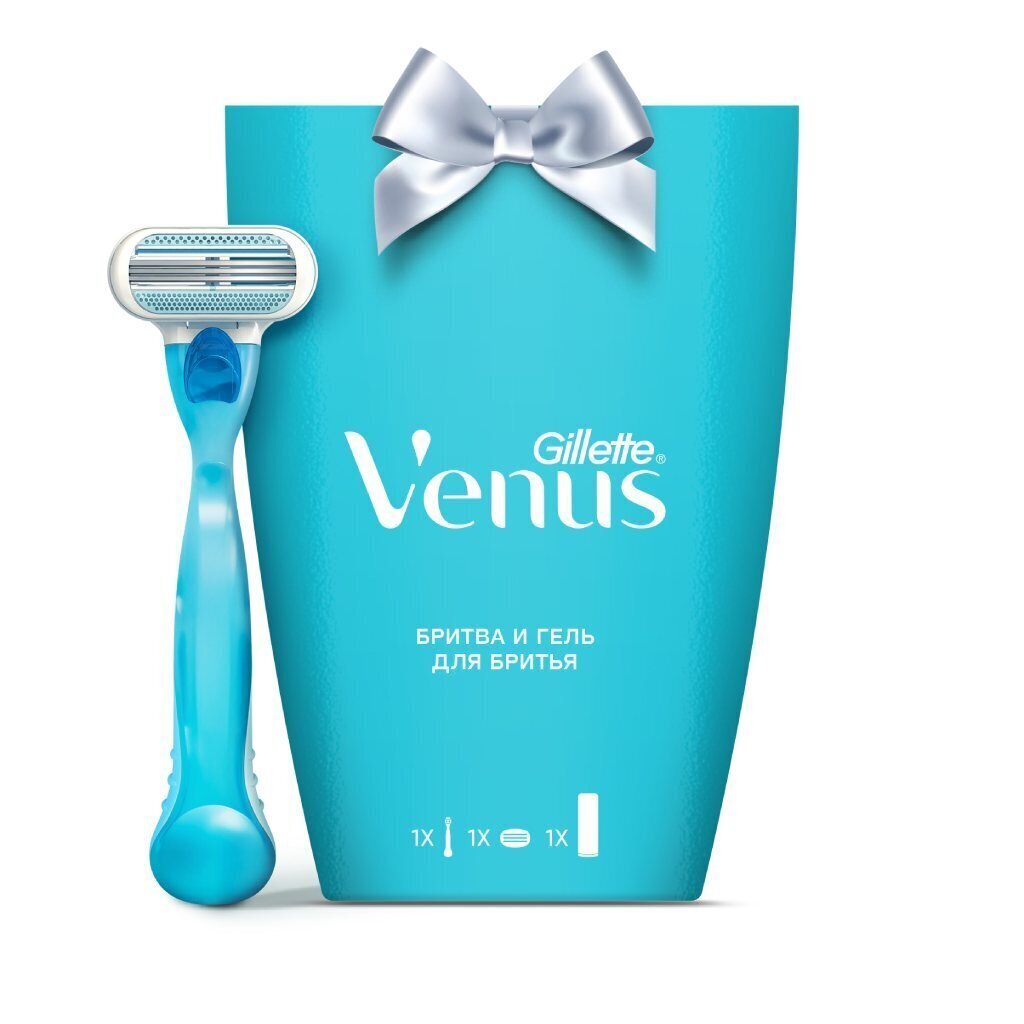 Набор подарочный для женщин, Gillette, Venus, станок Venus + 1сменная кассета + Gillette Satin Care гель для бритья 75мл