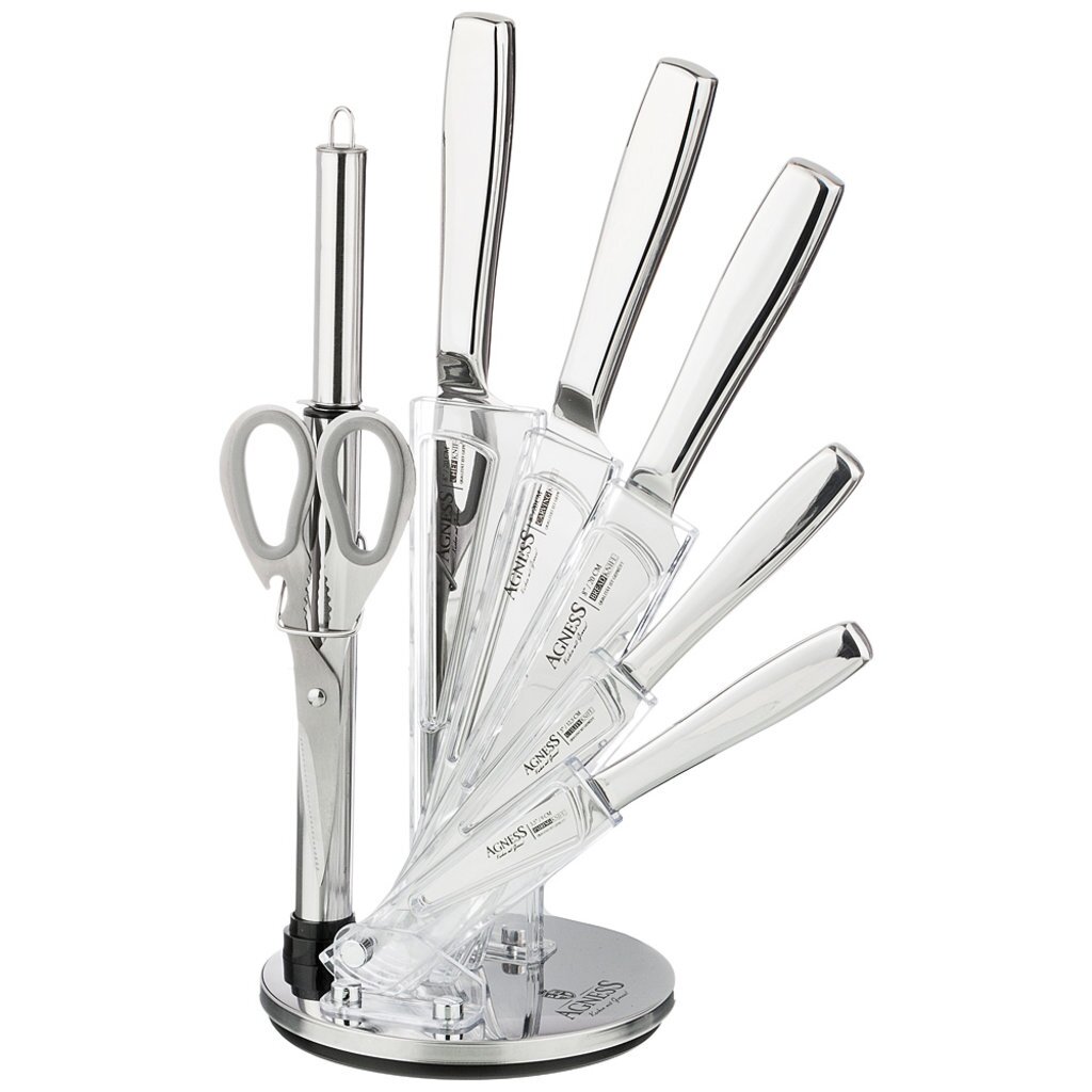 Набор ножей Agness с ножницами и мусатом на пластиковой подставке,, 8 предметов, 911-670