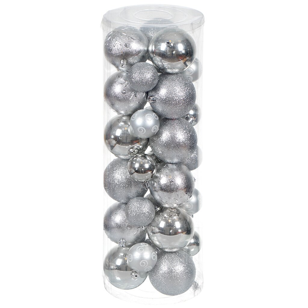 Елочный шар 33 шт, серебро, пластик, SYQA-012166