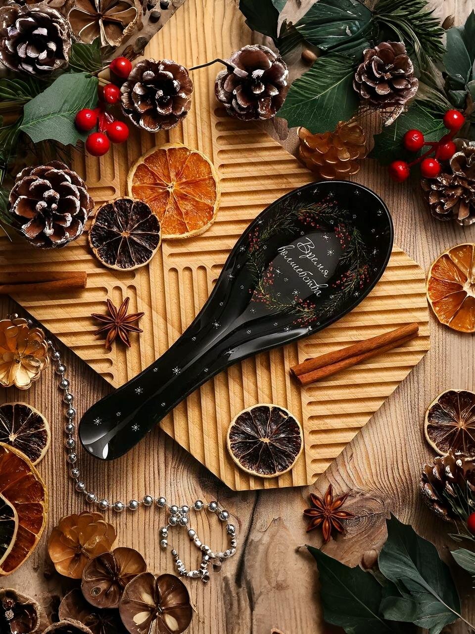 Подставка для ложки, стекло, фигурная, 8х23.5 см, черная, Daniks, Время волшебства