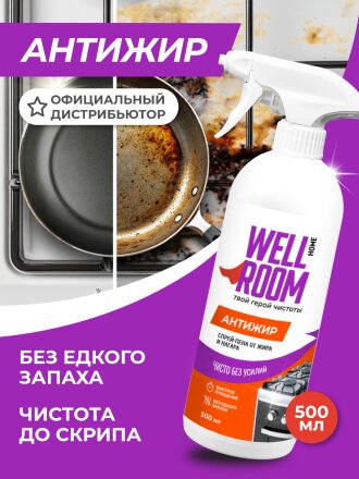 Чистящее средство для кухни, спрей-пена, Wellroom, Антижир, 500 мл