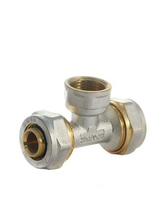 Металлопластиковый тройник d20х1/2'', внутренняя резьба, с цангой и гайкой, Frap, F310.2004