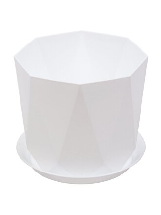 Горшок для цветов пластик, 2.6 л, 17.5х15 см, с поддоном, белый, Idea, Призма, М 3138