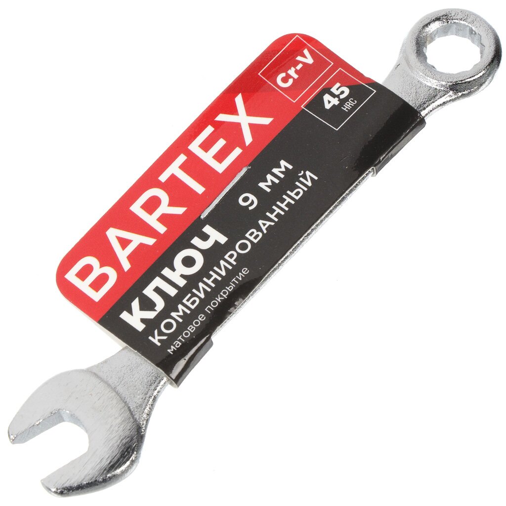 Ключ комбинированный, Bartex, 9 мм, CrV сталь, Эко ключ комбинированный bartex 10 мм crv сталь эко
