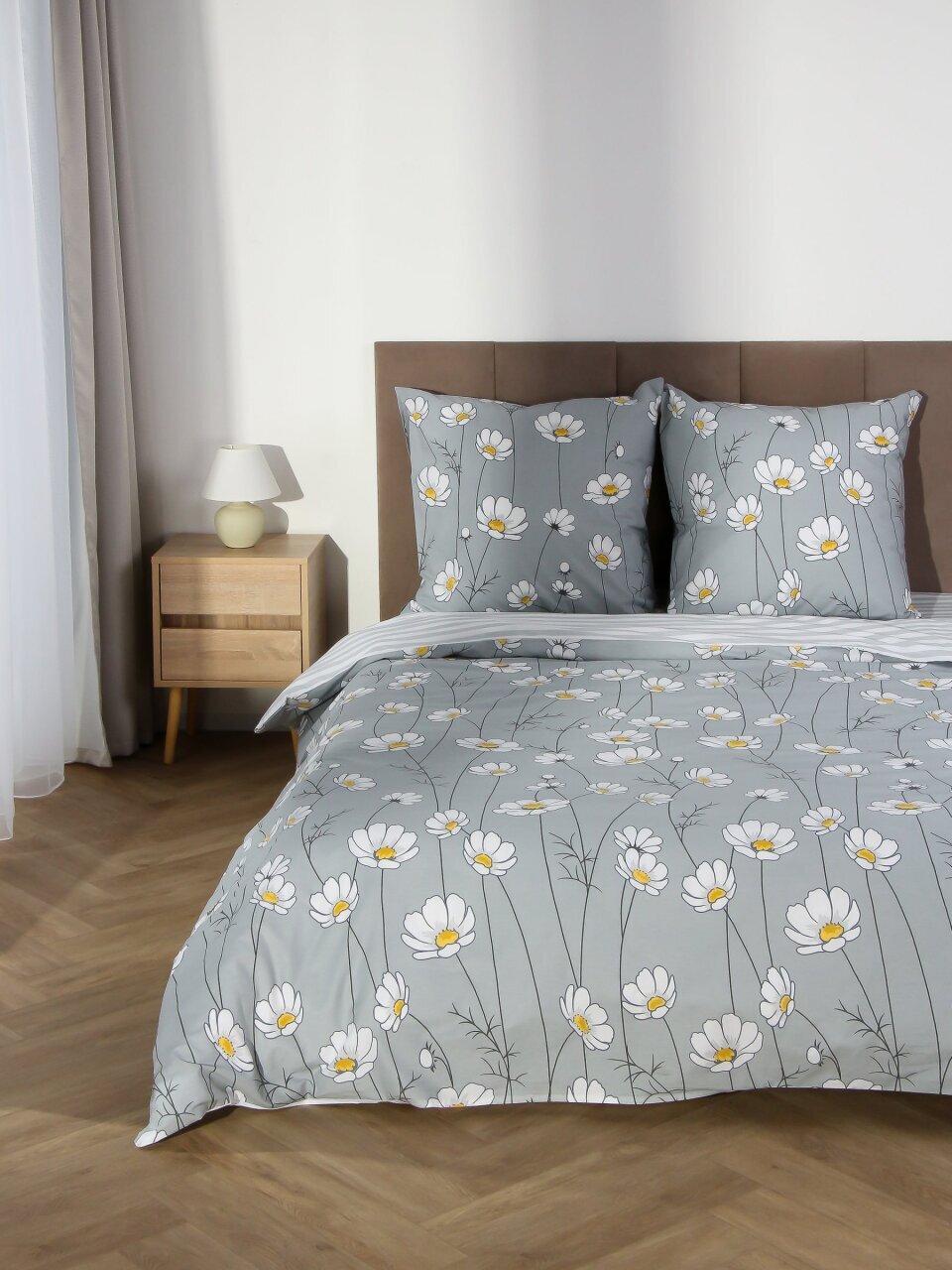 Постельное белье евро, простыня 215х240 см, 2 наволочки 70х70 см, пододеяльник 205х215 см, Silvano, поплин, Шамони