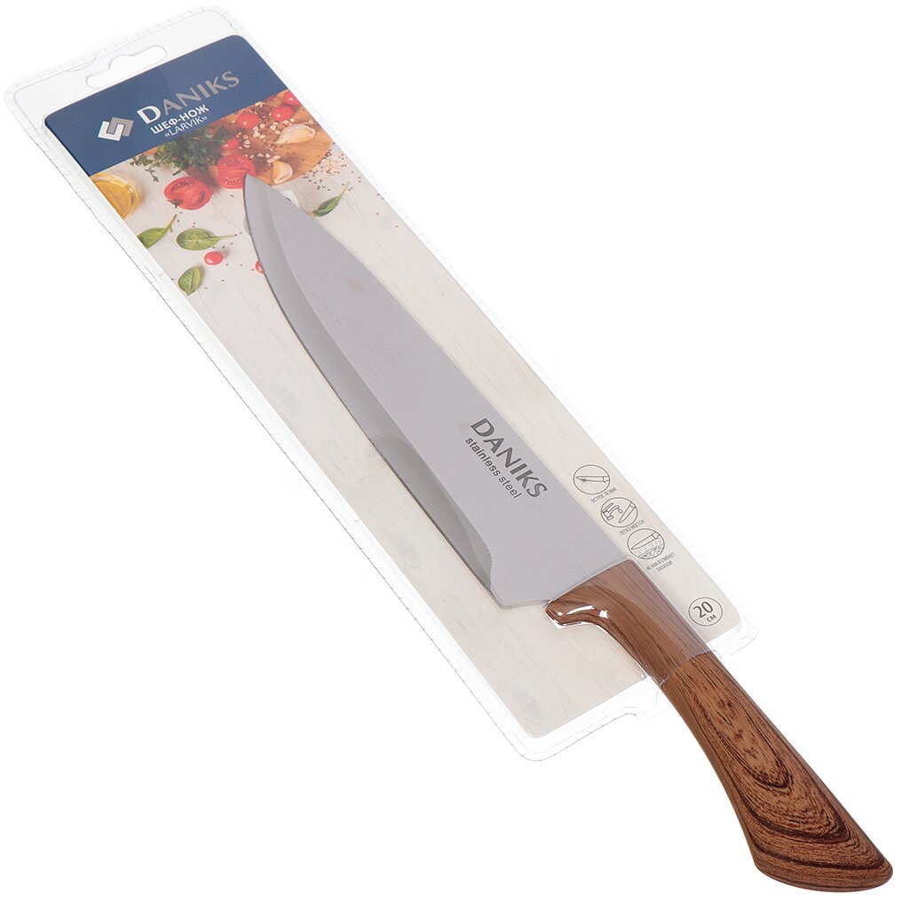 Нож кухонный Daniks, Ларвик, шеф-нож, нержавеющая сталь, 20 см, рукоятка пластик, YW-A286-CH
