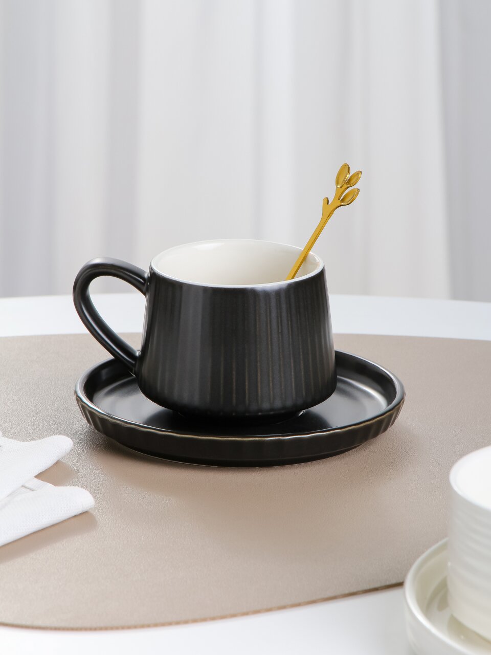 Чайная пара керамика, 3 предмета, на 1 персону, 220 мл, Вертикаль, B010410, черная