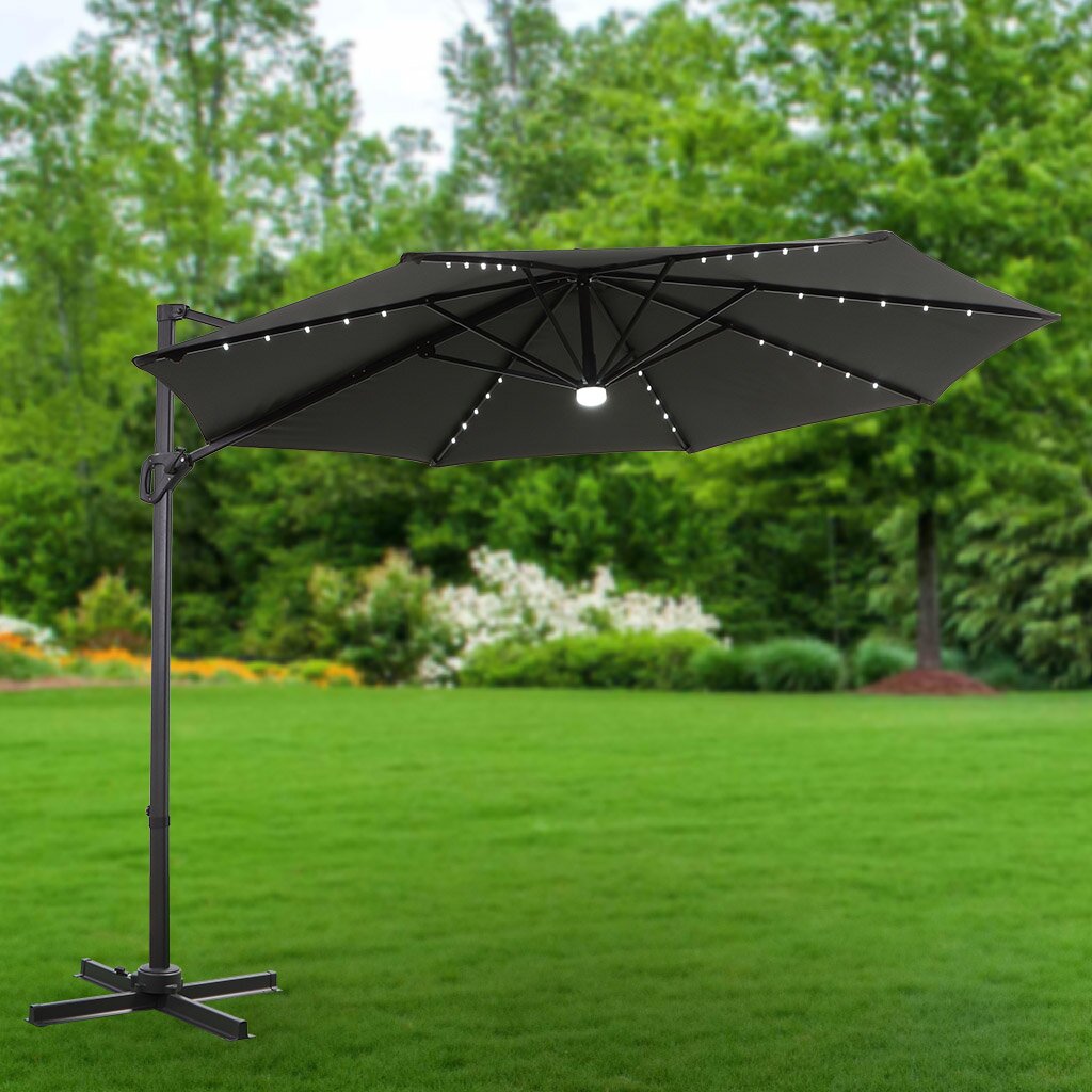 Зонт садовый 3х3 м, серый, с регулировкой высоты и светодиодной подсветкой, Green Days подставка под зонт ø 38 48 мм 30 кг гранит тёмно серый
