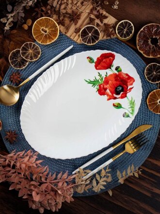 Блюдо стеклокерамика, овальное, 30.2 см, Алый мак, Daniks, LHYP-120/K1929