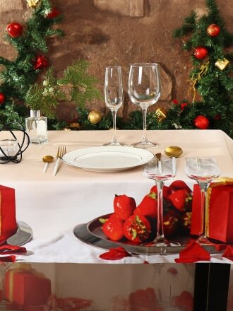 Скатерть 145х180 см, 100% хлопок, Праздничный стол Новогодний домашний уют, AI-1504042