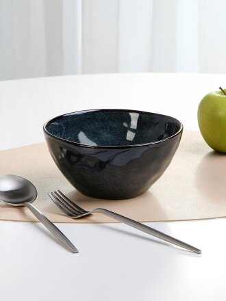 Салатник керамика, круглый, 15х8 см, 0.8 л, Stone Midnight, Domenik, DMD284