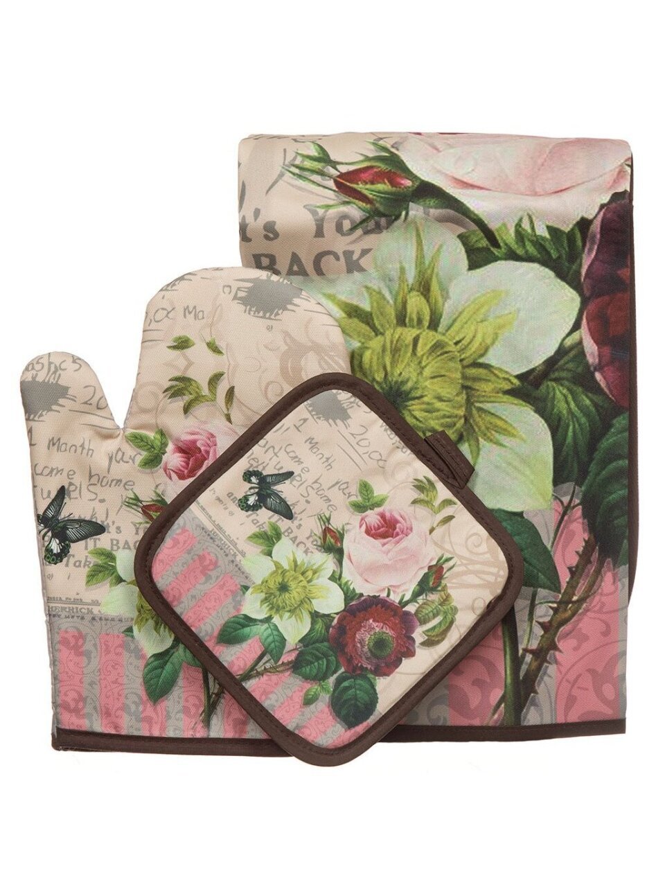 Набор кухонный 3 шт, 60х80см+17х27см+17х17см(фартук,варежка,прихватка), 100% полиэстер, Романтика, Y3-829