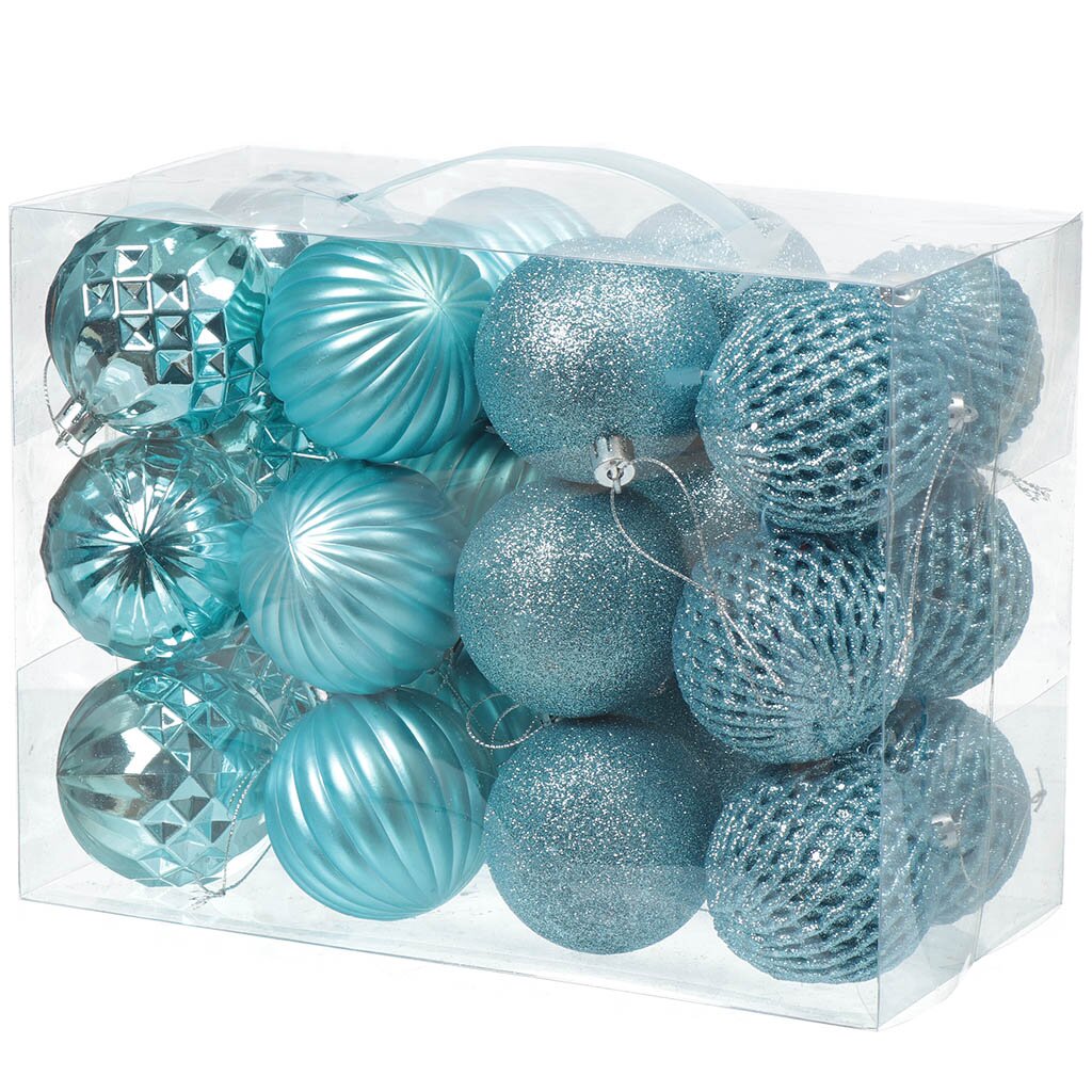 Елочный шар 24 шт, голубой, 7 см, пластик, SYCBF817-004