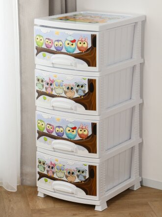 Комод детский 4 ящика, Совушка, 38х47х98 см, белый, Росспласт, РП-421