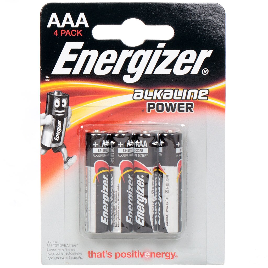 Батарейка Energizer, ААА (LR03, R3), Power, алкалиновая, 1.5 В, блистер, 4 шт, E300132607