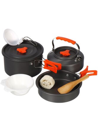 Набор посуды походный, алюминий, 10 предметов, кастрюля, сковорода, ложка, салфетка, миска, T2022-916