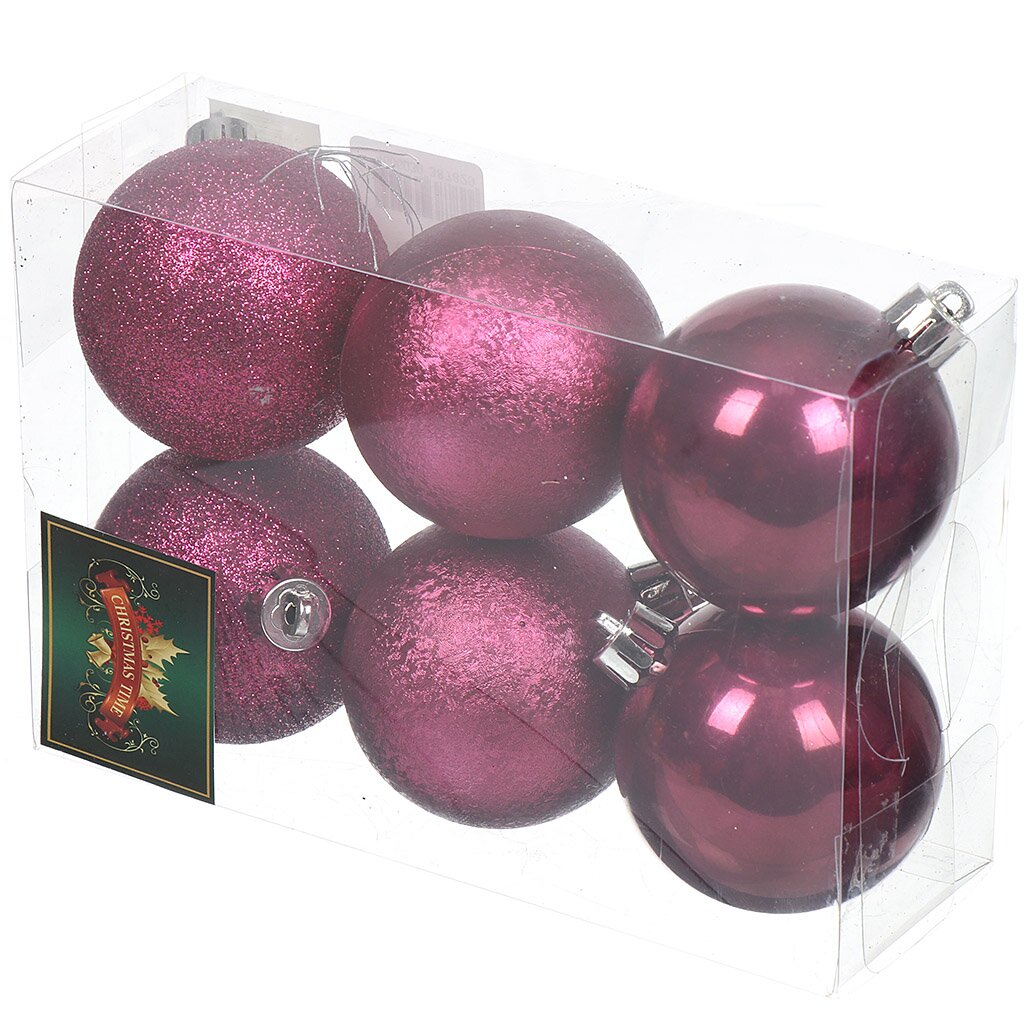 Елочный шар 6 шт, темно-розовый, 6 см, 71072