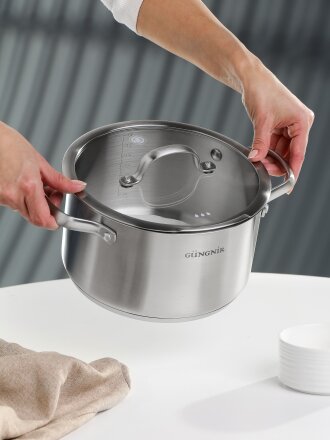 Кастрюля нержавеющая сталь, 4.1 л, крышка стекло, Катунь, Nord, GR01-D-22, индукция