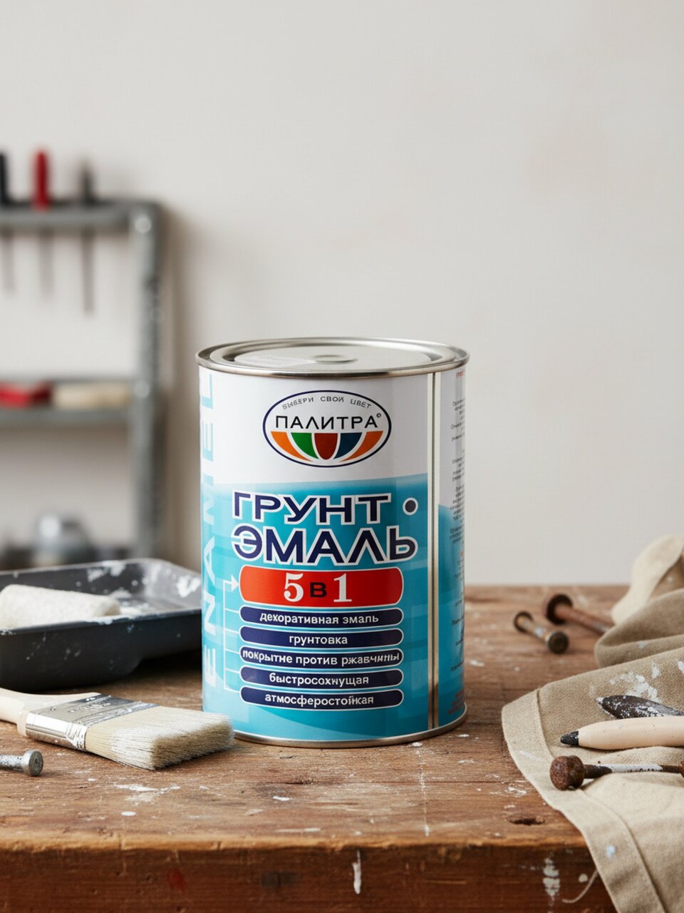 Грунт-эмаль Палитра, по ржавчине, алкидная, белая, 0.9 кг
