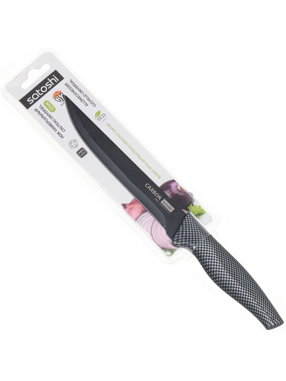 Нож кухонный Satoshi, Carbon, универсальный, сталь, 15 см, рукоятка пластик, 803-072