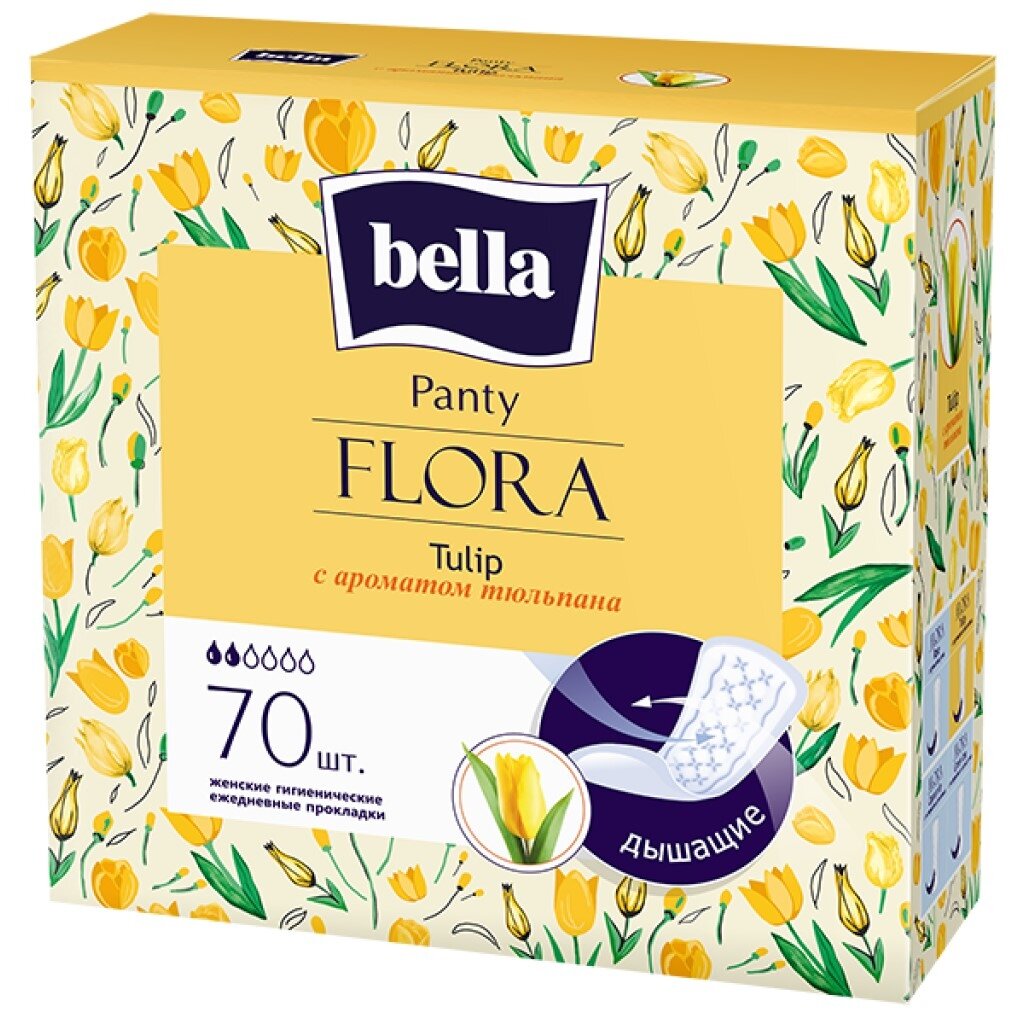 Прокладки женские Bella, Panty Flora Tulip, ежедневные, 70 шт, с ароматом тюльпана, BE-021-RZ70-006 прокладки женские confy lady classic normal eco 20 шт 12388