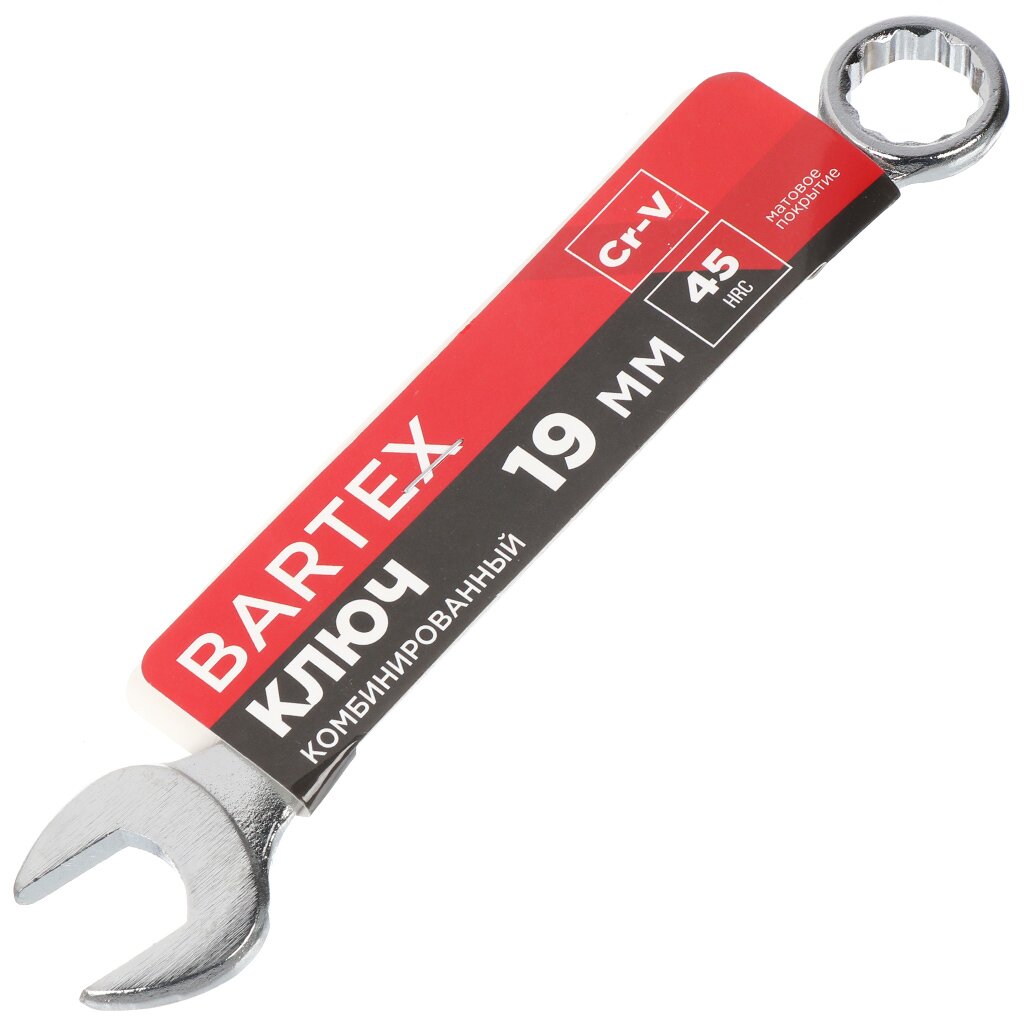 Ключ комбинированный, Bartex, 19 мм, CrV сталь, Эко ключ комбинированный bartex 14 мм хромированный зеркальный crv сталь