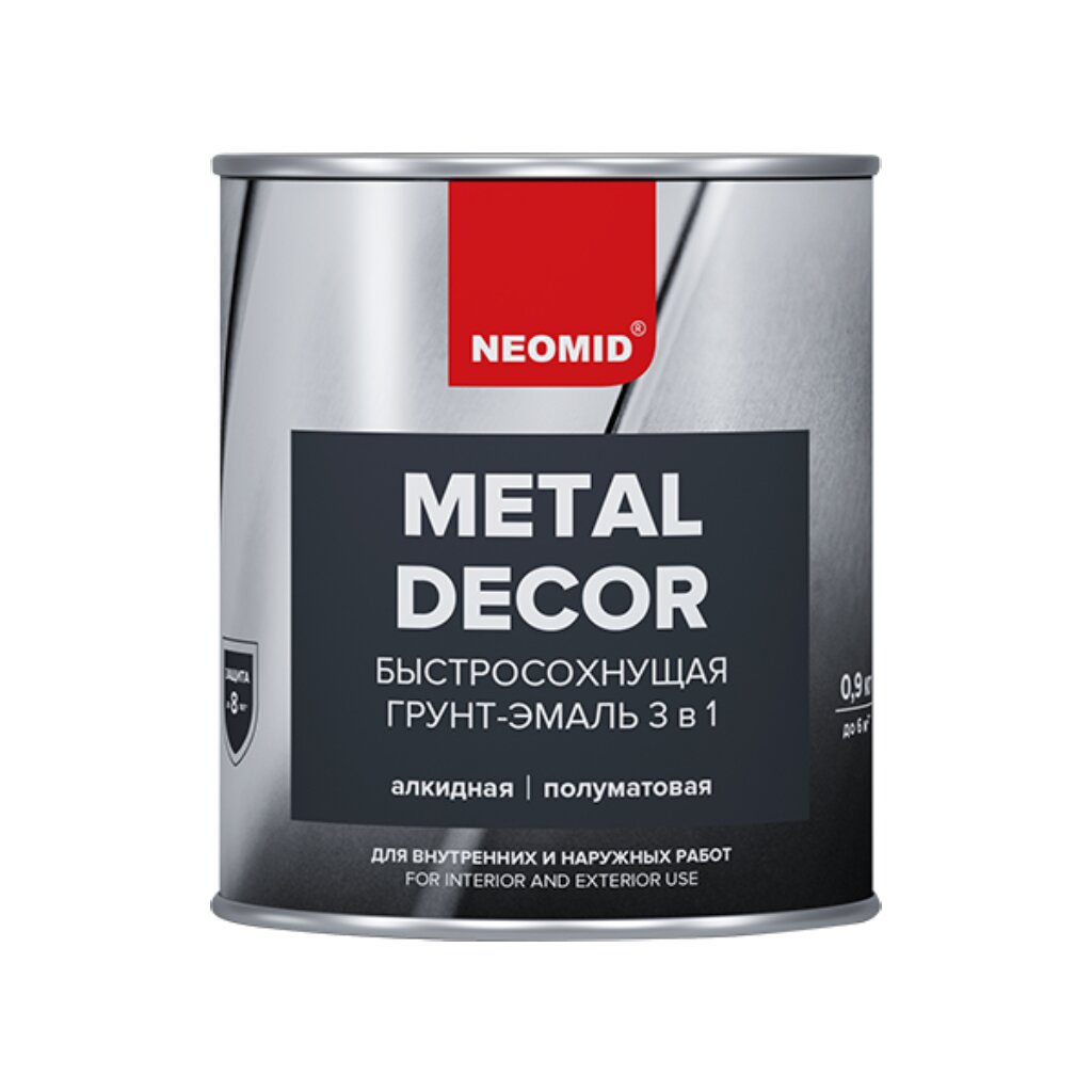 Грунт-эмаль Neomid, по ржавчине, быстросохнущая, алкидная, черная, 0.9 кг грунт эмаль neomid по ржавчине быстросохнущая алкидная черная 0 9 кг