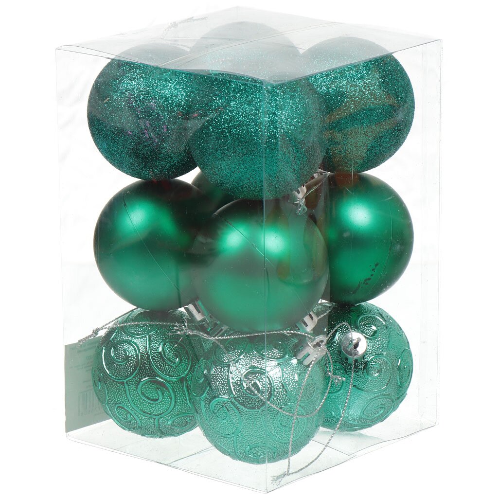 Елочный шар 12 шт, зеленый, 6 см, пластик, SYCBF817-227