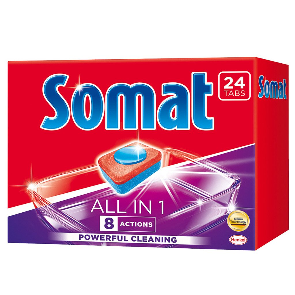 Таблетки для посудомоечной машины Somat, All in 1, 24 шт
