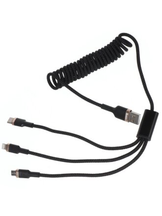 Кабель USB USB, OLMIO, Spring, microUSB, Apple Lightning, Type-C, 3 А, 1.5 м, черный, 041623