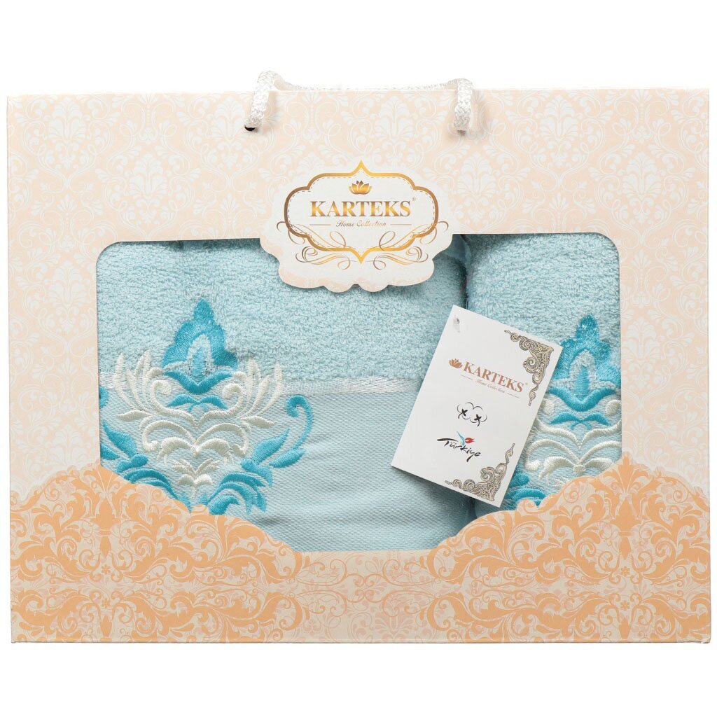 Набор полотенец, 50х90 см, 70х140 см, Karteks Цветы светло-голубой 248/06