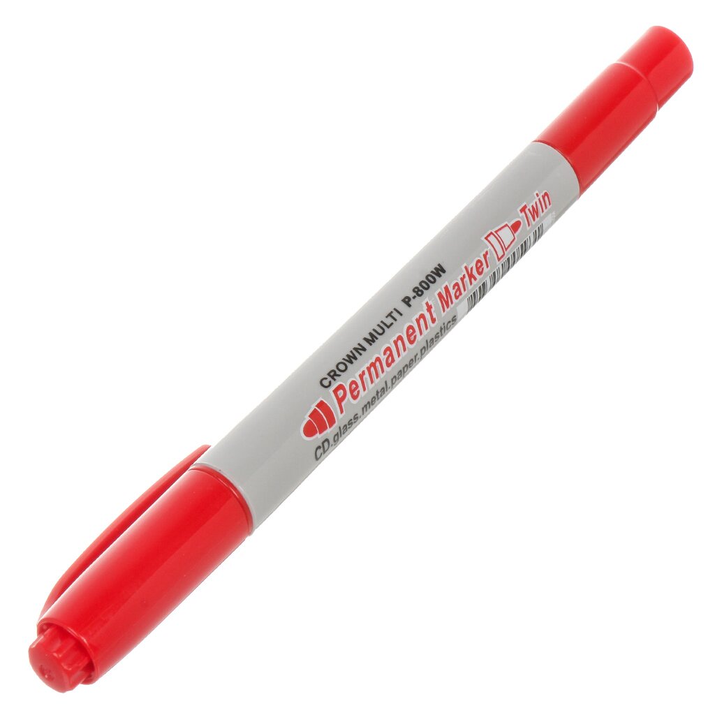 Маркер перманентный пулевидный, двухсторонний, 1-2 мм, красный, Crown, Multi Marker Twin, P-800W маркер перманентный для cd 0 5мм centropen