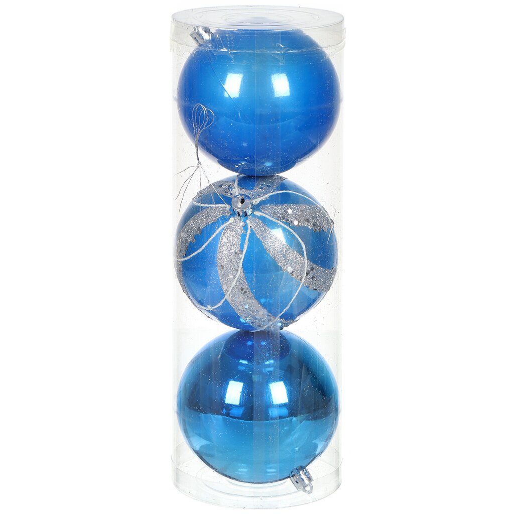 Елочный шар 3 шт, голубой, 10 см, пластик, SYQE-0121125