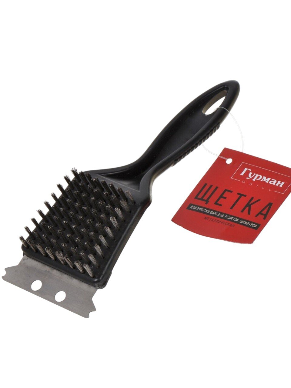 Щетка для чистки гриля, пластик, сталь, с черенком, черная, Гурман, CB011