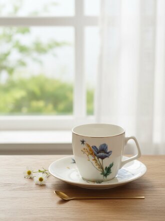 Чайная пара фарфор, 2 предмета, на 1 персону, 210 мл, Цветы, B060844