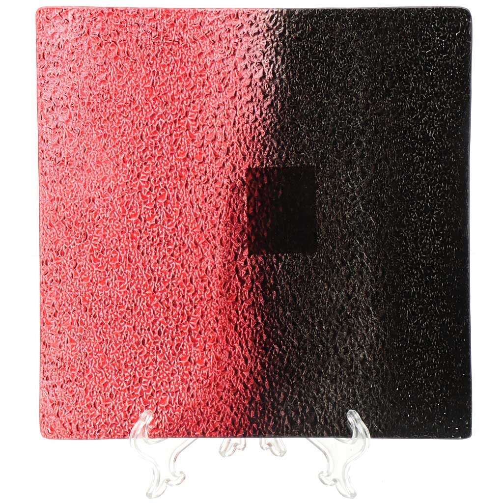 Тарелка обеденная, стекло, 24.5 см, квадратная, Y3-1641, черно-красная