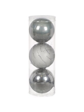 Елочный шар 3 шт, серый, 10 см, пластик, SYQE-012126