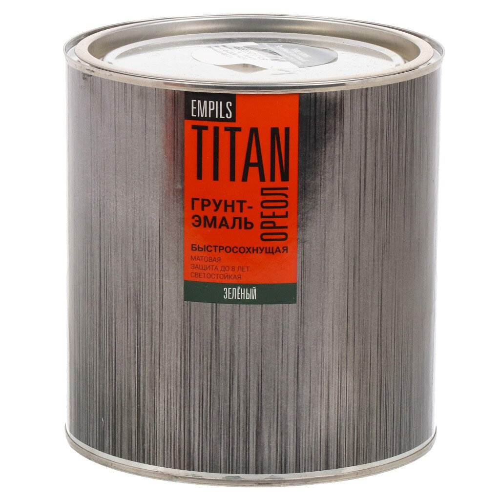 Грунт-эмаль Ореол, Титан, быстросохнущая, алкидная, матовая, зеленая, RAL 6005, 2.7 кг грунтовка акриловая престиж стандарт для внутренних и наружных работ серая 0 9 кг быстросохнущая