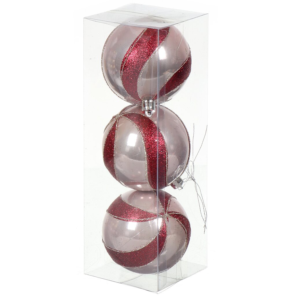 Елочный шар 3 шт, розовый, 8 см, пластик, SYQD-0121360