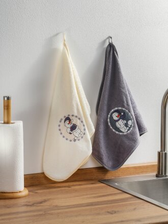 Набор полотенец кухонных 2 шт, 33х60 см, 100% полиэстер, Dinosti, микрофибра, Россия, ДМФ-107 Снеговик