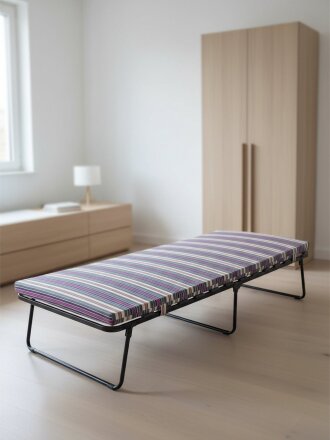 Раскладушка 194х79х41 см, 120 кг, Верона, мягкая, сталь, ламели, матрас в комплекте, поролон, в ассортименте