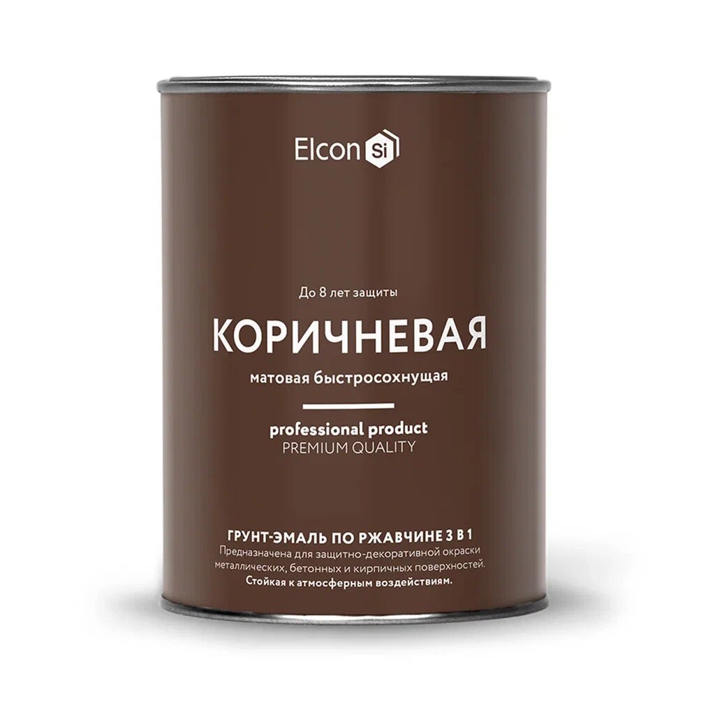 Грунт-эмаль Elcon, 3в1 матовая, по ржавчине, смоляная, коричневая, RAL 8017, 0.8 кг грунт эмаль ореол титан по ржавчине алкидная шоколадно коричневая ral 8017 0 9 кг