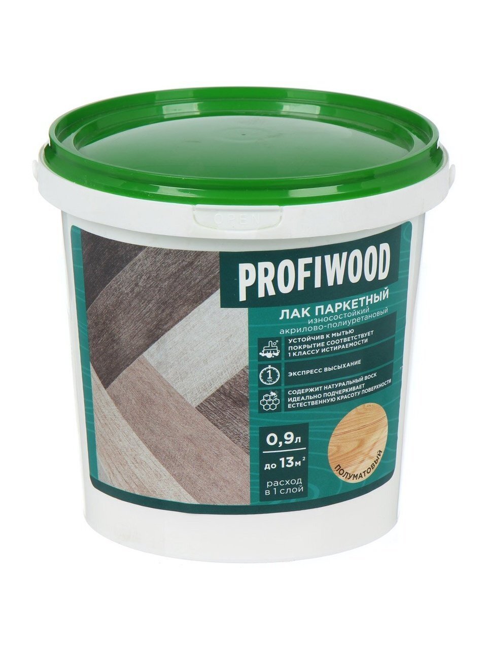 Лак Profiwood, паркетный, водно-дисперсионный, полуматовый, акриловый, для внутренних работ, 0.9 кг