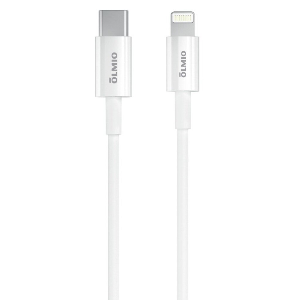 Кабель USB OLMIO, Type-C to Lightning 8-pin, 3 А, 1 м, 30W, белый, 041666 кабель qumo mfi с94 usb type c lightning 2 2a 1м силикон белый 32995