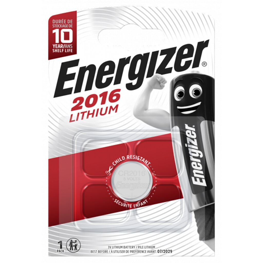Батарейка Energizer, CR2016, Lithium, литиевая, 3 В, блистер