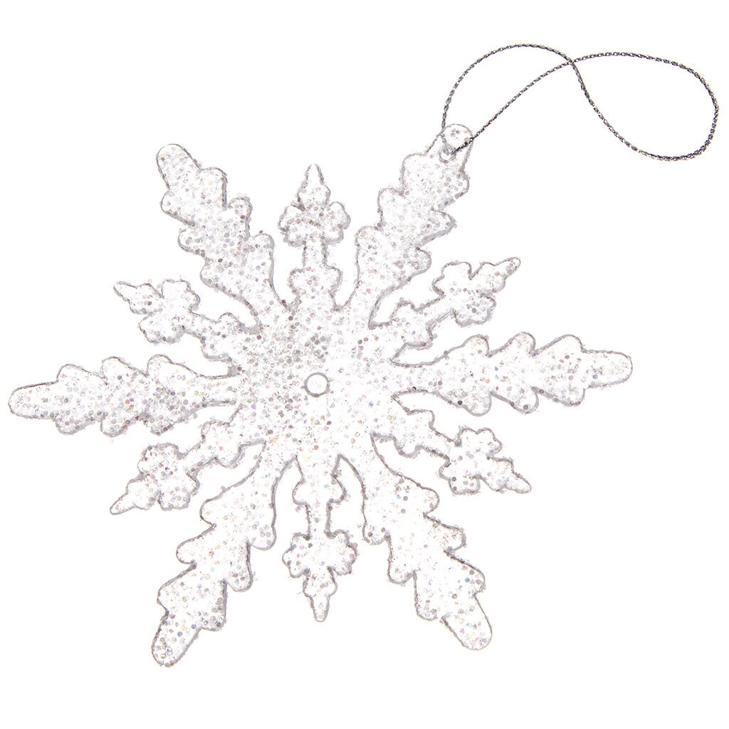 Елочное украшение Снежинка, прозрачное, 13 см, пластик, с серебристым блеском, SYYKLA-191954