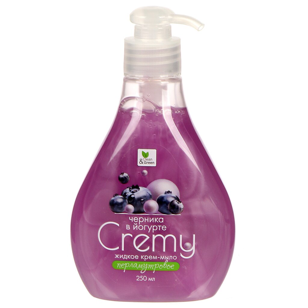 Крем-мыло жидкое с перламутром Clean&amp;Green, Cremy, Черника в йогурте, 250 мл