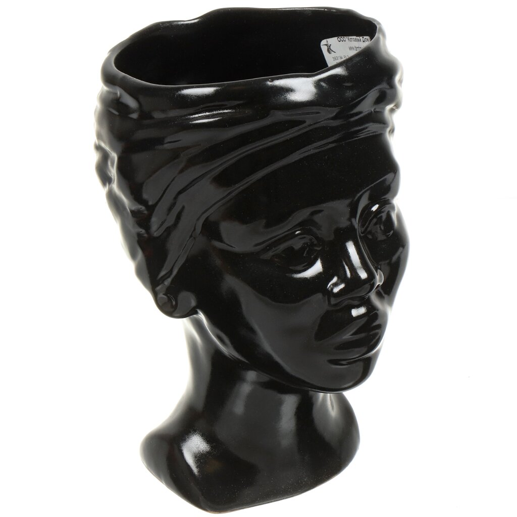 Кашпо керамика, черное, Голова Наоми 1 Сорт, 00-00003478 форма для запекания керамика 24х41 5х6 5 см 4 л прямоугольная борисовская керамика обч00004460
