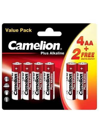 Батарейка Camelion, АА (LR6, 15A), Plus Alkaline, щелочная, 1.5 В, блистер, 4+2 шт, 15308