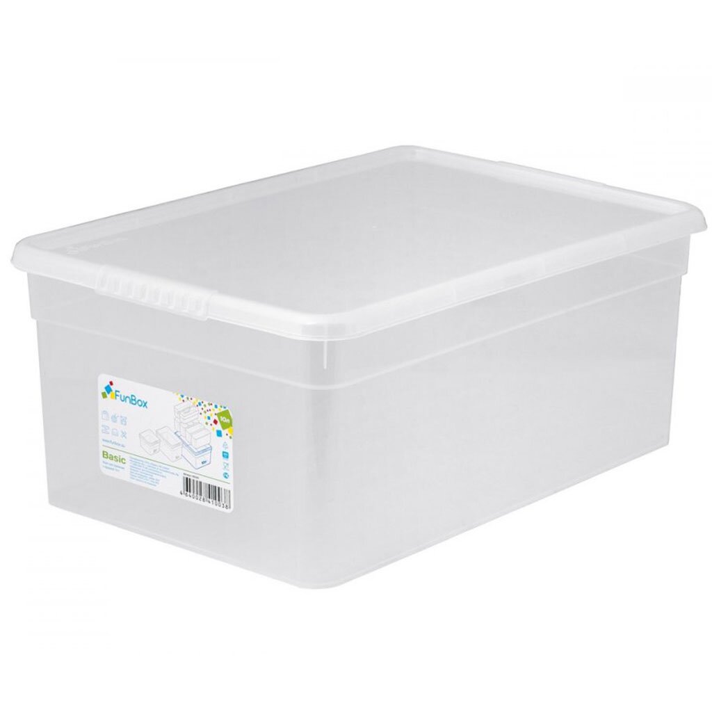 Ящик хозяйственный 10 л, 36.9х24.7х15.4 см, с крышкой, прозрачный, FunBox, Basic, FB1051